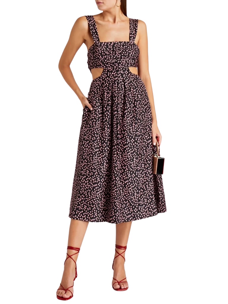 Nwt Rebecca Vallance Cha Cha Tie-Back Cutout Printed Silk-Habotai Midi Dress 10